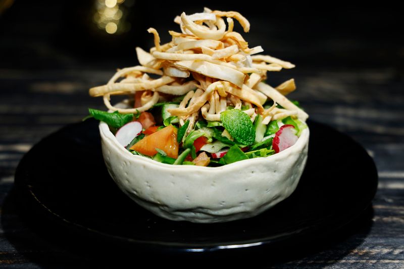 Costa Vida BBQ Chicken Salad with tortilla strips and ranch dressing